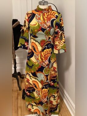 Vintage-Inspired Multicolor Paisley A-Line Dress